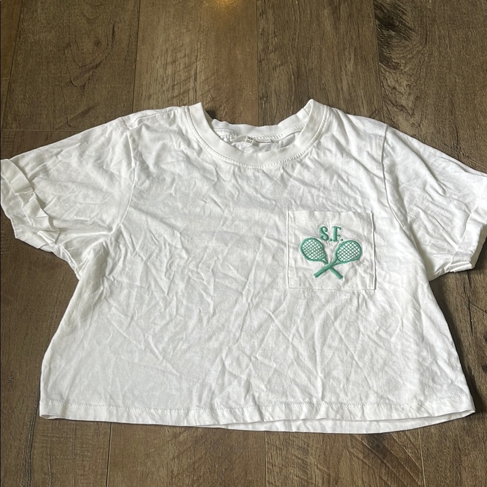 White & Green Short Sleeve San Francisco Championship Tennis crop top